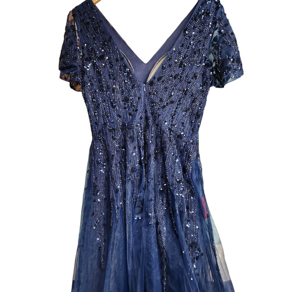 MacDuggal Embellished Flutter Sleeve Tulle Midnight Dress 4 - Picture 6 of 8